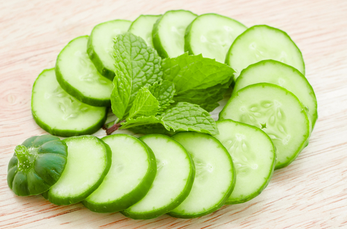 Cucumber,Slices,With,Mint,Leaf,On,Wooden,Background